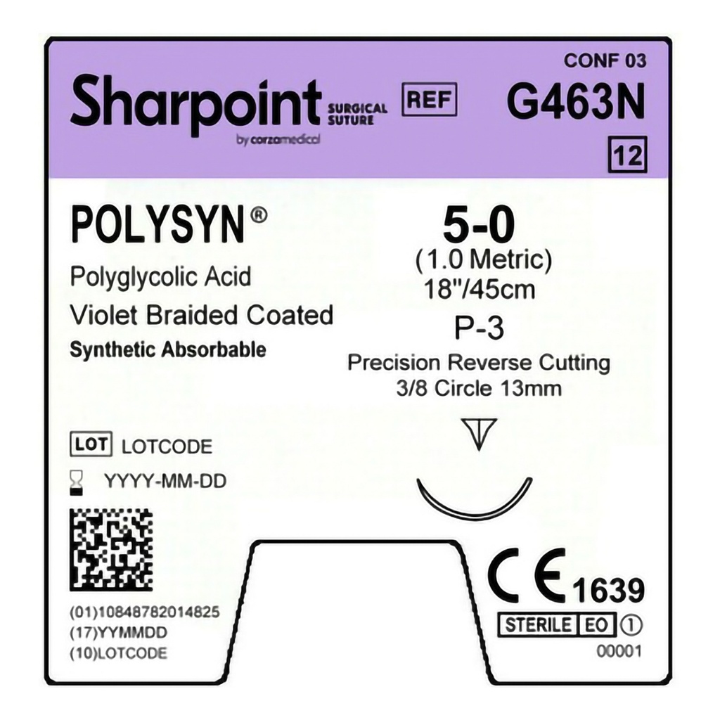 Surgical Specialties Sharpoint Plus 5-0 13 mm PolySyn/Polyglycolic Acid Absorbable Suture with Needle and Violet, 12 per Box