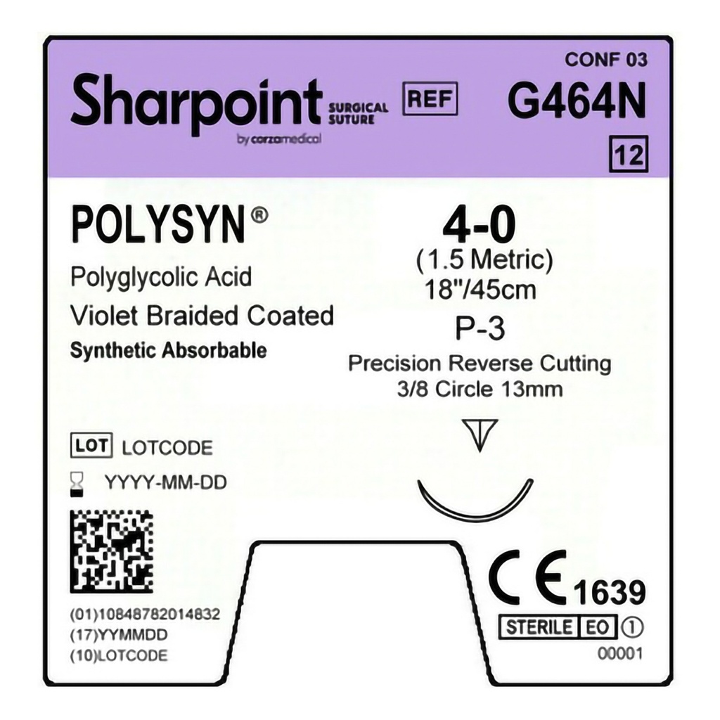 Surgical Specialties Sharpoint Plus 4-0 13 mm PolySyn/Polyglycolic Acid Absorbable Suture with Needle and Violet, 12 per Box