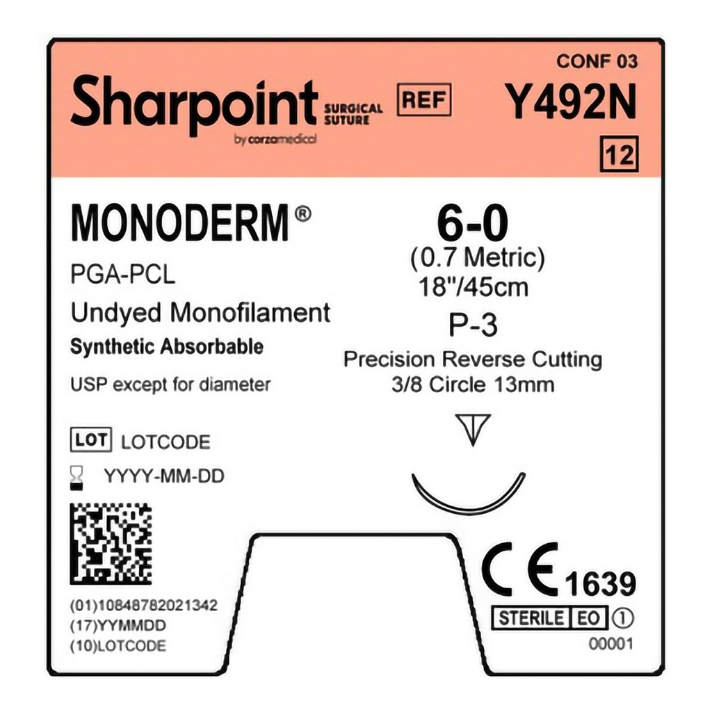 Surgical Specialties Sharpoint Plus Monoderm 6-0 13 mm Polyglycolic Acid Absorbable Suture with Needle and Undyed, 12 per Box