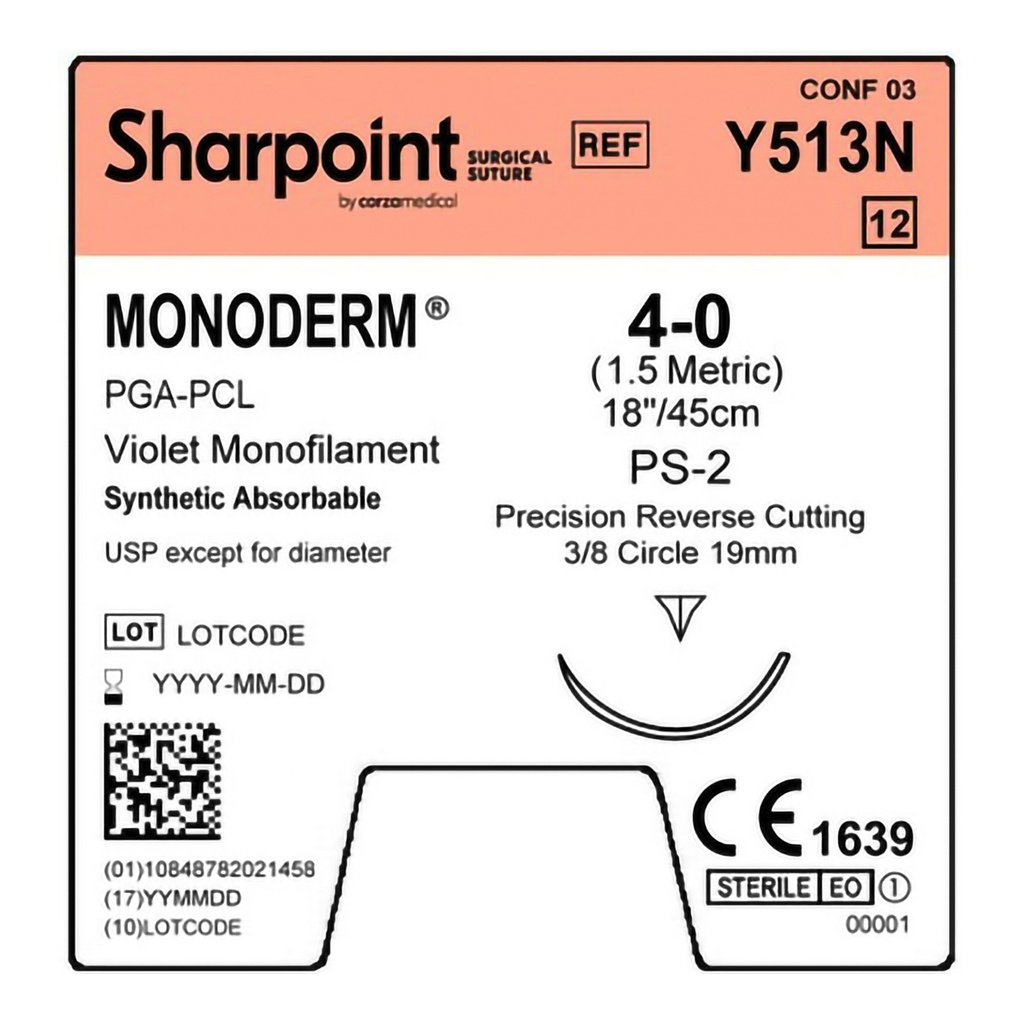 Surgical Specialties Sharpoint Plus Monoderm 4-0 19 mm Polyglycolic Acid Absorbable Suture with Needle and Violet, 12 per Box