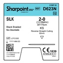 Surgical Specialties Sharpoint Plus 2-0 60 mm Silk Non Absorbable Suture with Needle and Black, 12 per Box