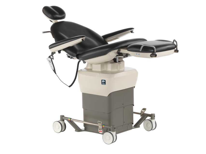 840 Battery Powered Stretcher Bed, Mobile Base, 100-240V Rear Steer (rear swivel casters, front LH steering caster) 