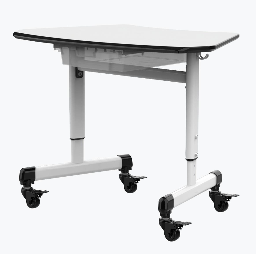 Luxor Height-Adjustable Trapezoid Student Desk with Drawer, Black
