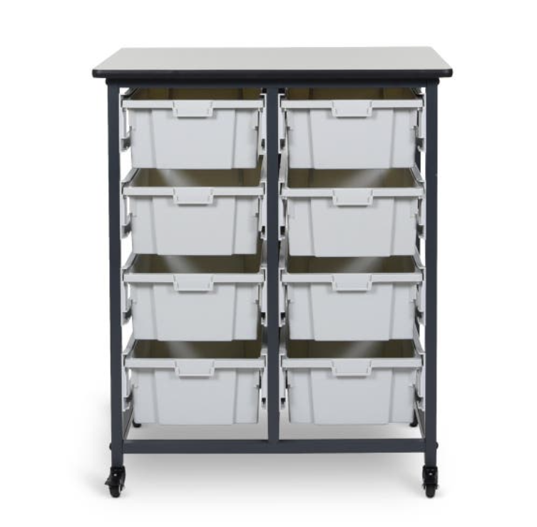Luxor Mobile Bin Storage Unit-Double Row w/Large Gray Bins