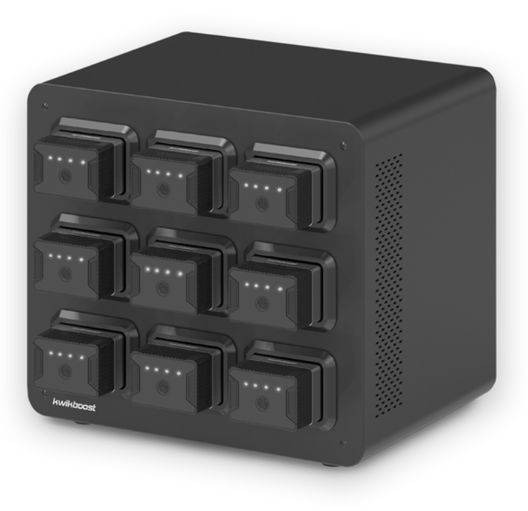 Luxor Constant Use Bundle - KwikBoost EdgePower Desktop Charging Station, 12 Batteries, 6 Clamps & 9 Bay Chargers