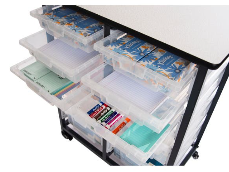 Luxor Mobile Bin Storage Unit, Double Row w/Large & Small Clear Bins