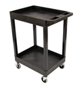 Utility Tub Cart, Plastic, Two Shelves with Outrigger Bins (2.5" Deep), 24" x 18", Overall: 27.25" W x 18" D x 34.25" H