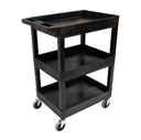 Utility Tub Cart, Plastic, Two Shelves with Outrigger Bins (2.5" Deep), 24" x 18", Overall: 24" W x 18" D x 36.25" H