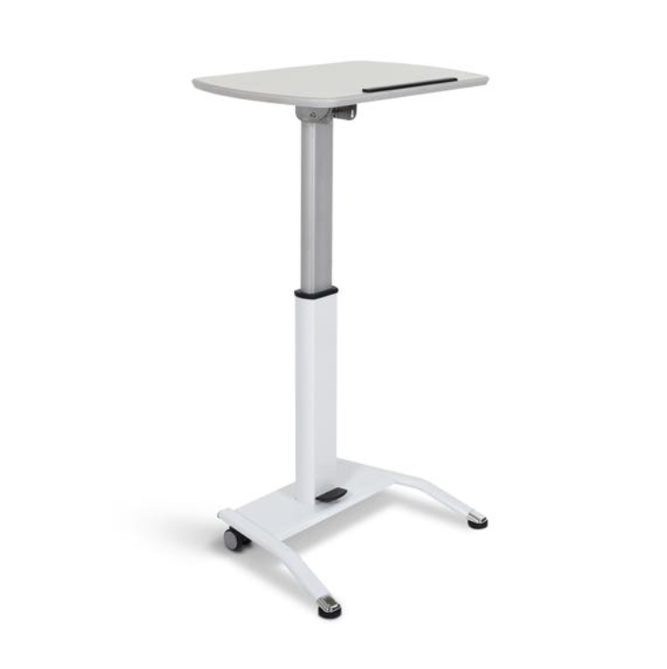 Pneumatic Adjustable-Height Lectern, Mobile Standing Desk, White, 25.5"W x17"D x28"-42.5"H