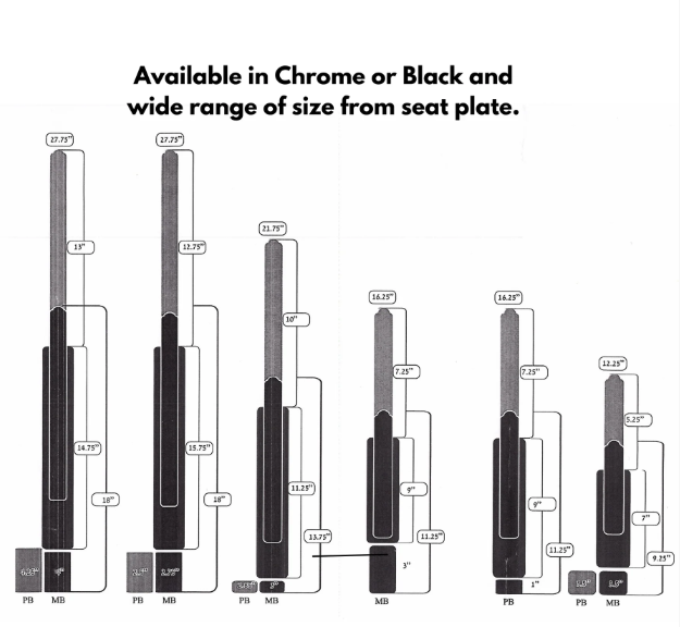 Crown Seating Replacement Chair Cylinder, Chrome or Black