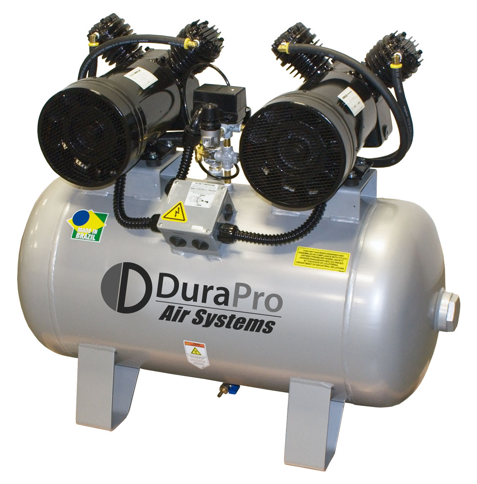 DuraPro Dental Dual 2-HP (4-6 User) Direct Drive Oil-less Air Compressor