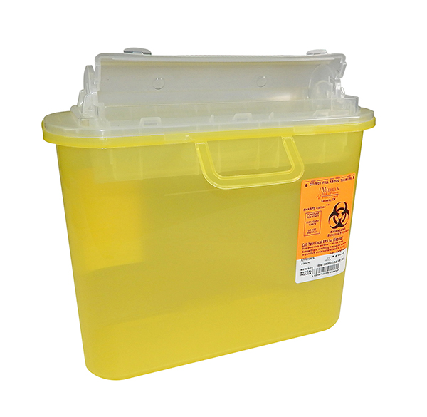 Medegen Sharps-Tainers™, 5.4Qt TL Yellow, Locking Lid, 10.5"W x 3.5"D x 10.5"H