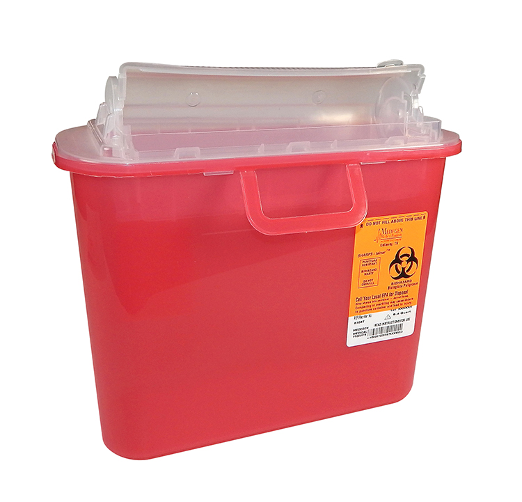 Medegen Sharps-Tainers™, 5.4Qt TL Red, Locking Lid, 10.5"W x 3.5"D x 10.5"H