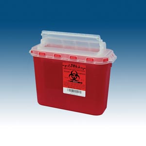 Plasti Wall Mounted Sharps Container, 5.4 Qt, Red