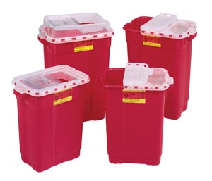 BD Extra Large Sharps Collector, 17 Gal, Hinged Top Gasketed, Red