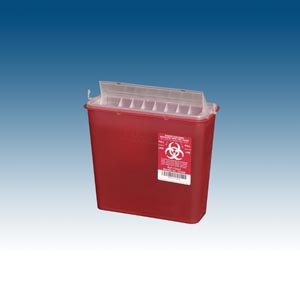 Plasti Wall Mounted Sharps Container, 5 Qt, Red