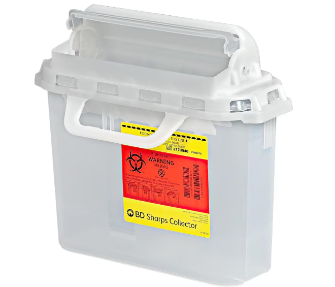 BD Sharps Collector, 5.4 Qt, Counter Balanced Door, Clear, 20/cs (8 cs/plt)