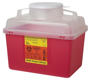 BD Multi-Use Nestable Sharps Collector, 14 Qt, Clear Top, Large Open Cap, Red