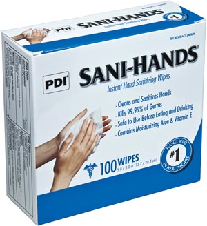 PDI Sani-Hands® Instant Hand Sanitizing Wipes, 5" x 8", 100/bx, 10 bx/cs