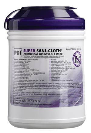 PDI Super Sani-Cloth® Germicidal Disposable Wipe, Large Canister, 6" x 6¾", 160/canis (12 PER CASE)