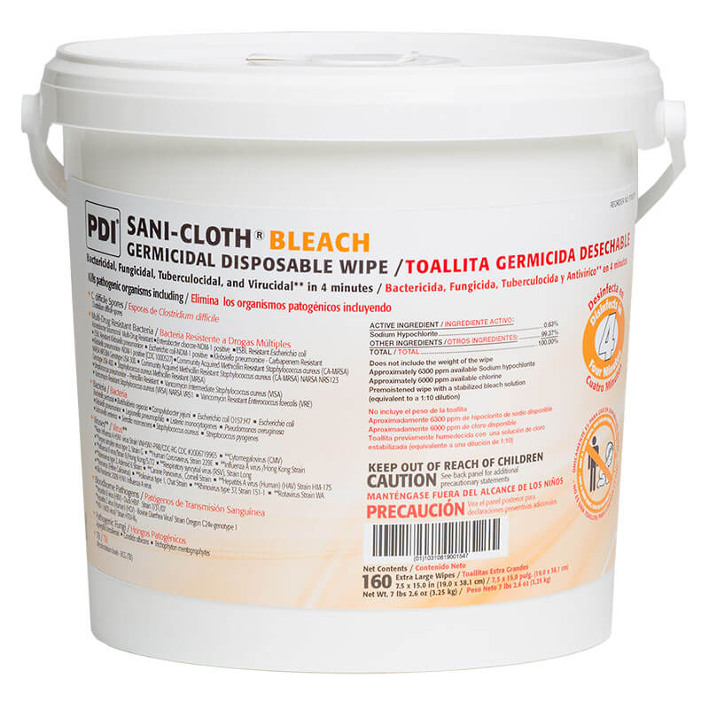 PDI Sani-Cloth® Bleach Germicidal Disposable Wipe Bleach Pail, 160 Sheets Per Pail