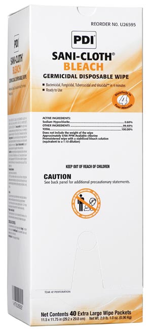 PDI Sani-Cloth® Bleach Germicidal Disposable Wipe, X-Large, 11½" x 11¾"