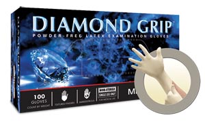 Microflex Diamond Grip™ Powder-Free Latex Exam Gloves, PF Latex, Textured Fingers, Large