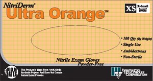 Innovative Nitriderm® Ultra Orange® Powder-Free Exam Gloves, X-Small
