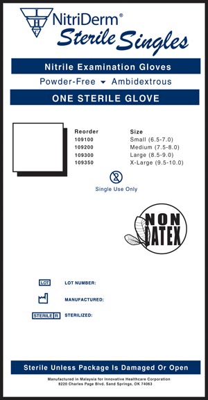 Gloves, Exam, Small, Nitrile, Sterile, PF, Singles, 9" Cuff, 100/bx, 4 bx/cs
