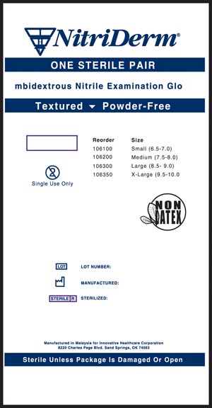 Innovative Nitriderm® Sterile Powder-Free Nitrile Exam Gloves, X-Large, Nitrile, Sterile, PF