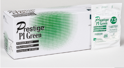 Innovative Prestige® PI Powder-Free Sterile Green Surgical Gloves, Size 8