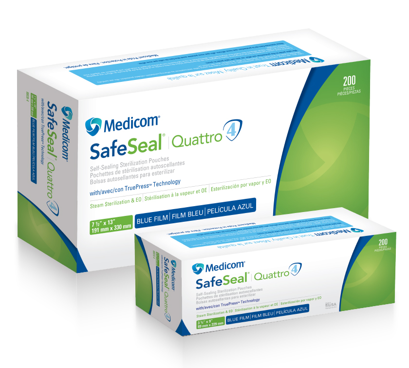Medicom Safeseal® Quattro Sterilization Pouches, 7½&quot; x 13&quot;