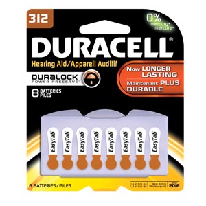 Duracell® Hearing Aid Battery, Zinc Air, Size 312, 8pk