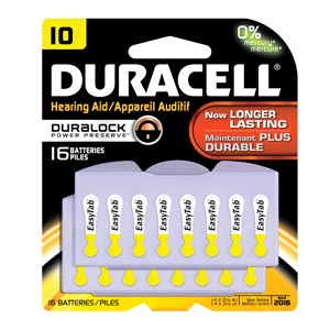 Duracell® Hearing Aid Battery, Zinc Air, Size 10, 16pk