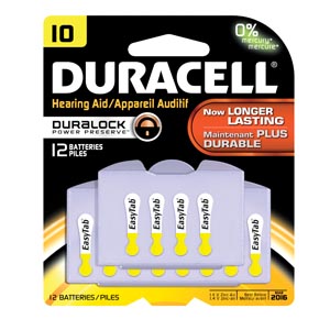 Duracell® Hearing Aid Battery, Zinc Air, Size 10, 12pk