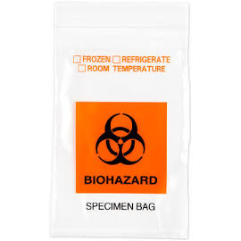 Medegen Specimen Transport Bags, 4" x 6", Zip Closure, Pouch, Biohazard, 2 mil