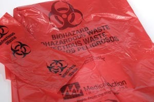 Medegen Infectious Waste Bag, 38" x 45", Red/ Black, 3 mil, 44 Gal, 100 rl/cs