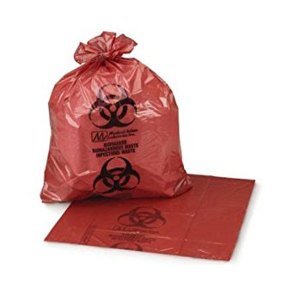 Medegen Biohazardous Waste Bags, 40" x 46", Red/ Printed, 3 mil, 100 rl/cs
