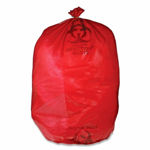 Medegen Biohazardous Waste Bags, 40" x 45", Red/ Printed, 1.2 mil, 250 rl/cs