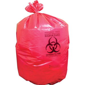 Medegen Biohazardous Waste Bags, 34" x 46", Red/ Printed, 1.1 mil, 100 rl/cs