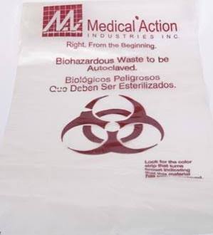 Medegen Autoclavable Biohazard Bags, 12&quot; x 24&quot;, Clear/ Printed, 1.75 mil, 500 rl/cs