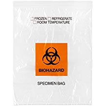 Medegen Transport Bag, Biohazard Symbol, 12&quot; x 15&quot;, Clear/ Black/ Orange, Zip Closure