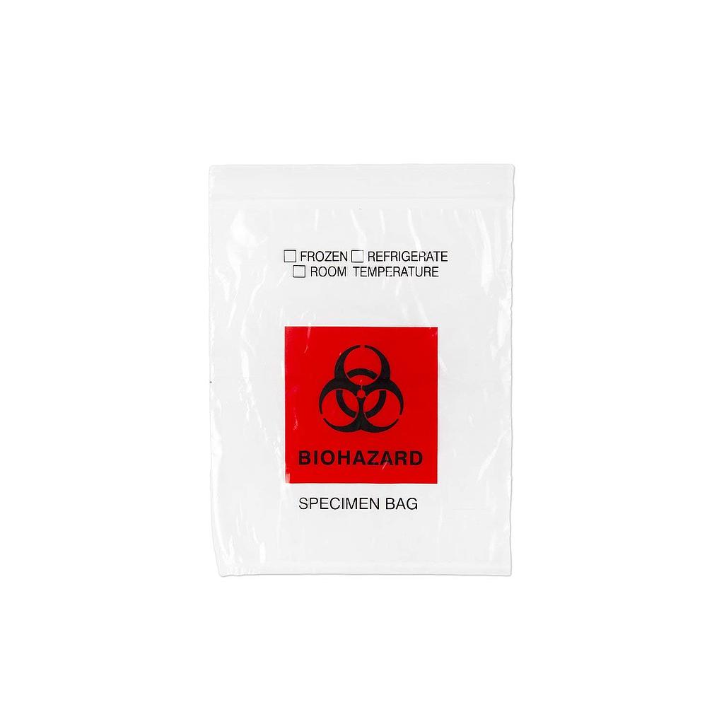 Medegen Transport Bag, Biohazard Symbol, 6" x 9", Clear/ Black/ Red, Zip Closure