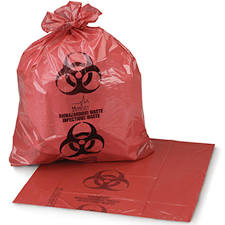 Medegen Waste Bags with Biohazard Symbol, 40" x 48", Red, 10 mic, 40-45 Gal