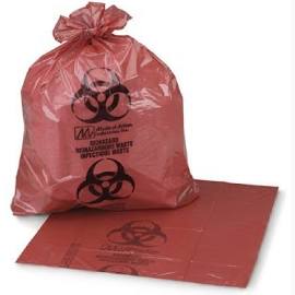 Medegen Waste Bags with Biohazard Symbol, 30½&quot; x 43&quot;, Red, 14 mic, 30-32 Gal