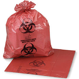 Medegen Waste Bags with Biohazard Symbol, 24&quot; x 33&quot;, Red, 11 mic, 12-16 Ga