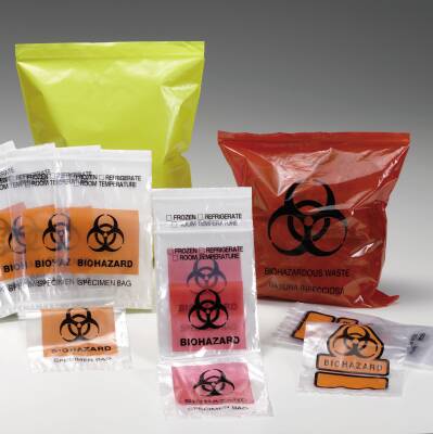 Medegen Specimen Transport Bags, 12" x 15", Zip Close, Yellow, Chemo (4 mil)