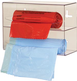 Bowman Bag Dispenser, Double, Holds Two Rolls of Bags up to 9 Long, Clear PETG Plastic