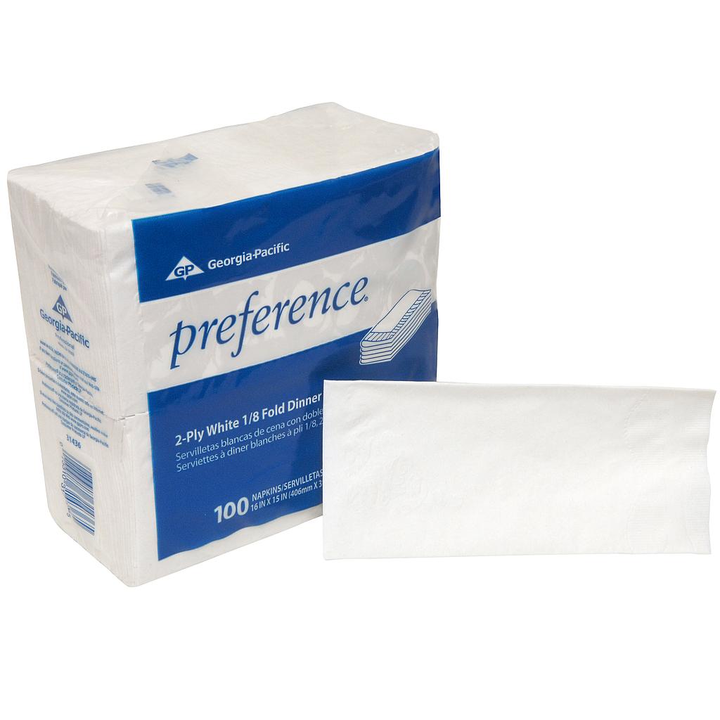 Georgia-Pacific Preference® Dinner Napkins, 3-Ply, White, 1/8-Fold