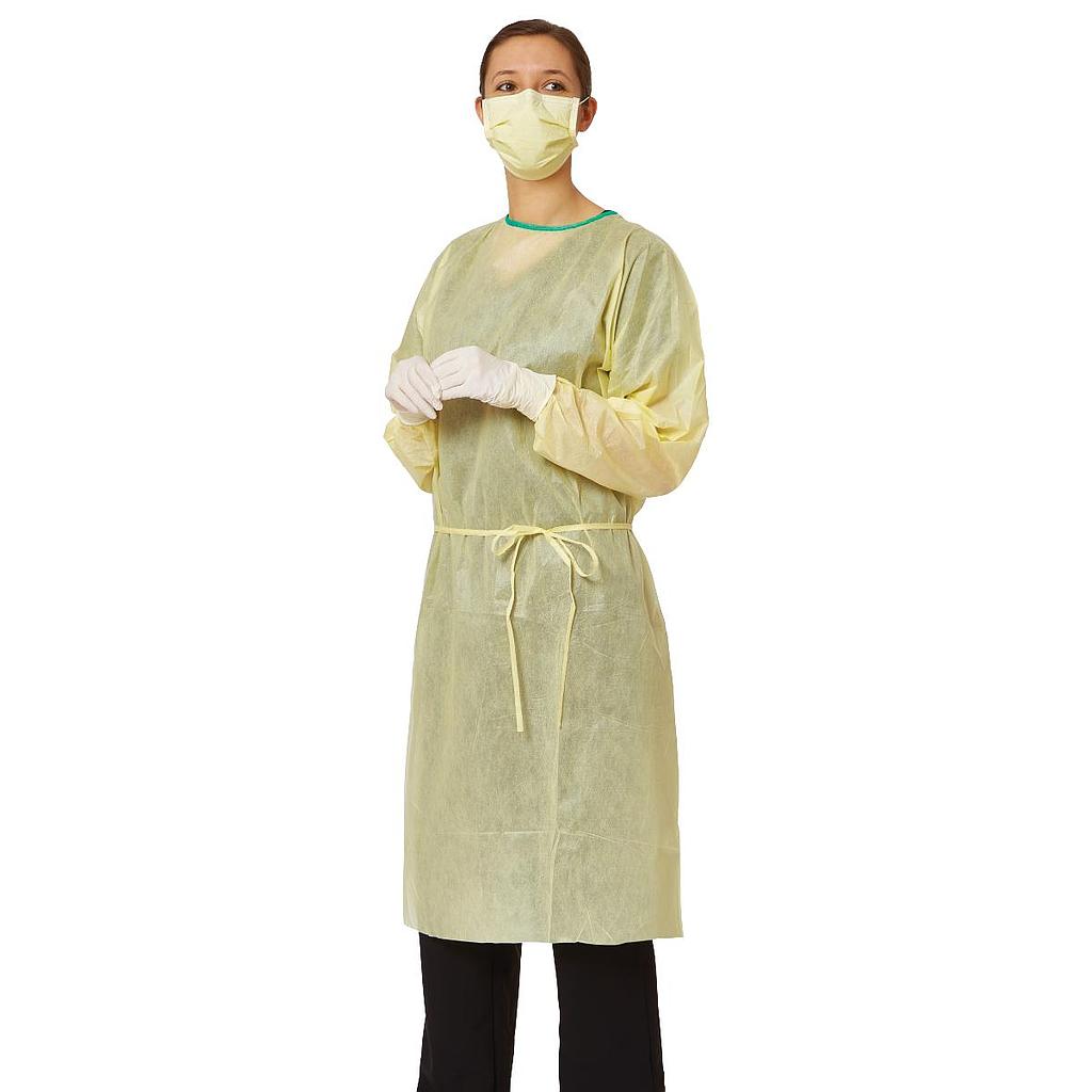 ADI Isolation Gown, Extra Large, AAMI 2, Over the Head, Thumbloop Cuffs, Yellow